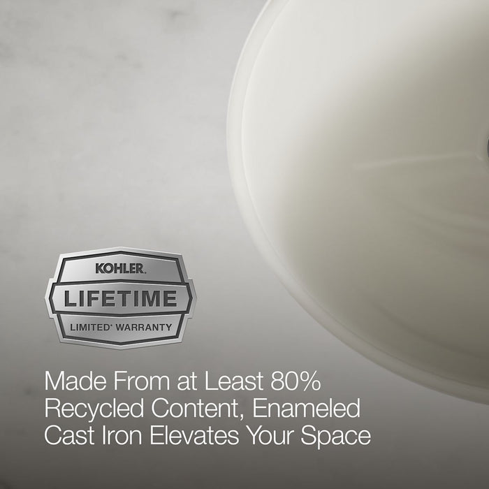 KOHLER K-2205-G Caxton 19-1/4" oval undermount bathroom sink with glazed underside, no overflow
