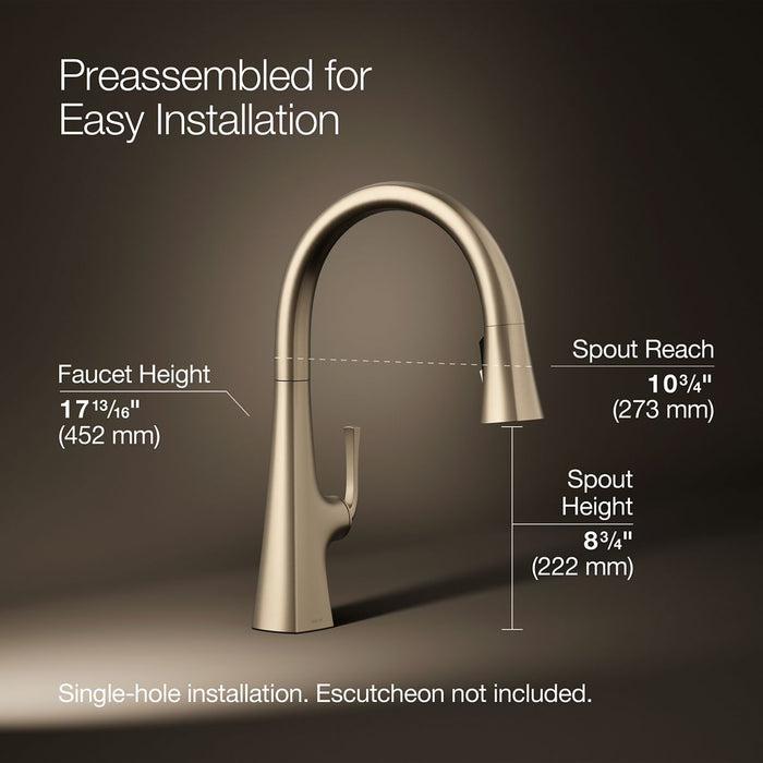KOHLER K-22062 Graze Pull-down kitchen sink faucet with three-function sprayhead