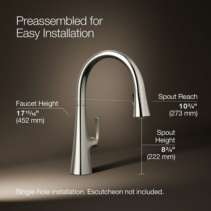 KOHLER K-22062 Graze Pull-down kitchen sink faucet with three-function sprayhead