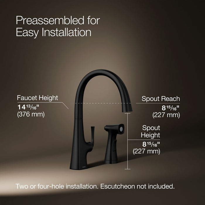 KOHLER K-22064 Graze Single-handle kitchen sink faucet with two-function side sprayer