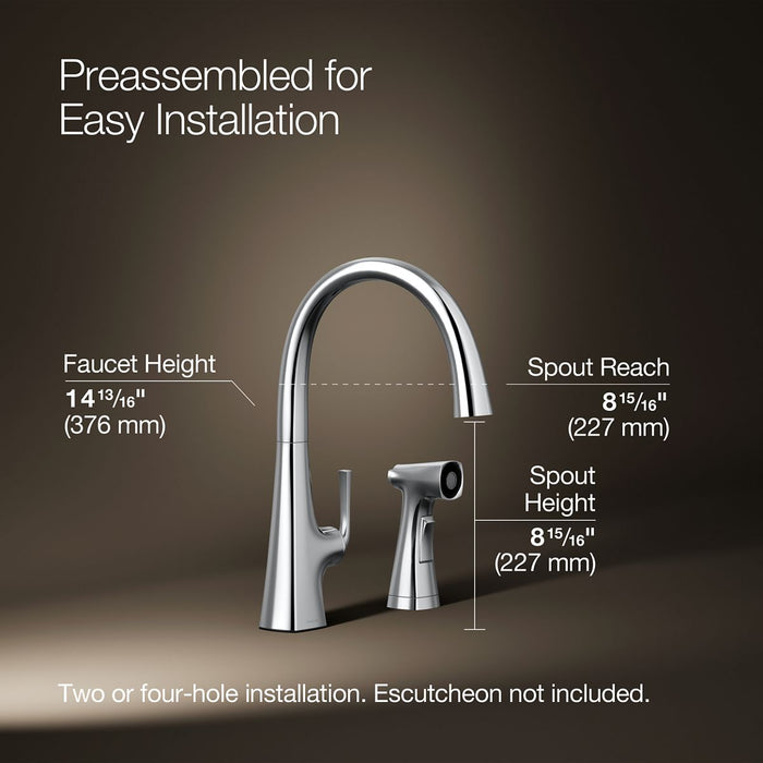 KOHLER K-22064 Graze Single-handle kitchen sink faucet with two-function side sprayer