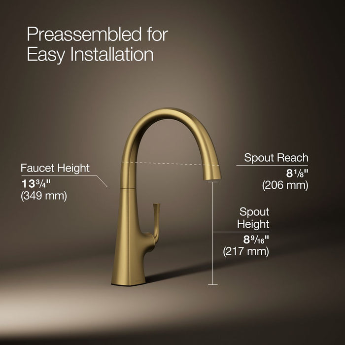 KOHLER K-22065 Graze Single-handle bar sink faucet, vibrant brushed moderne brass - view 5