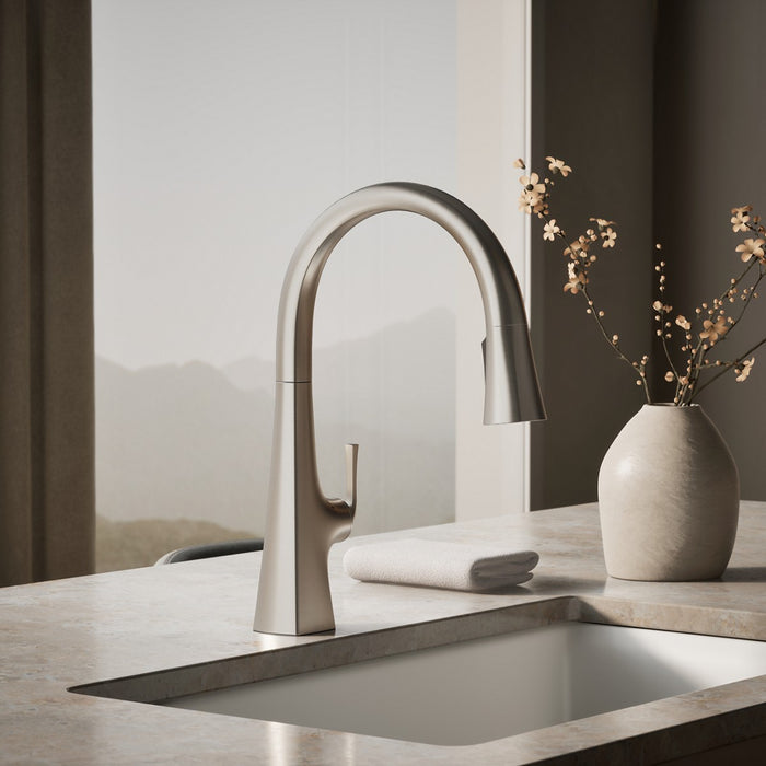 KOHLER K-22068 Graze Touchless pull-down kitchen sink faucet with three-function sprayhead