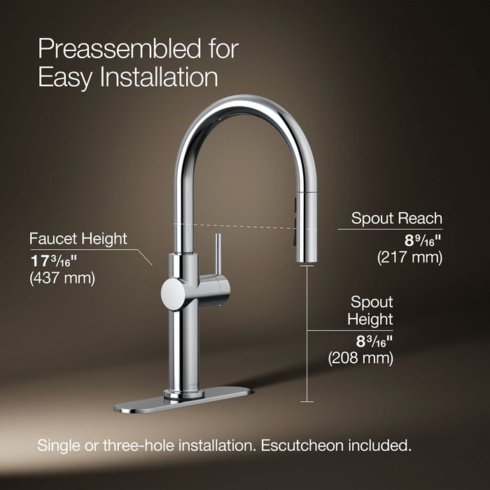KOHLER K-22972 Crue Pull-down kitchen sink faucet with three-function sprayhead