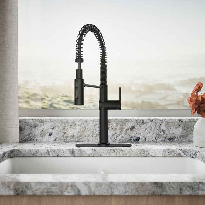 KOHLER K-22973 Crue Semi-professional kitchen sink faucet with three-function sprayhead, matte black - view 4