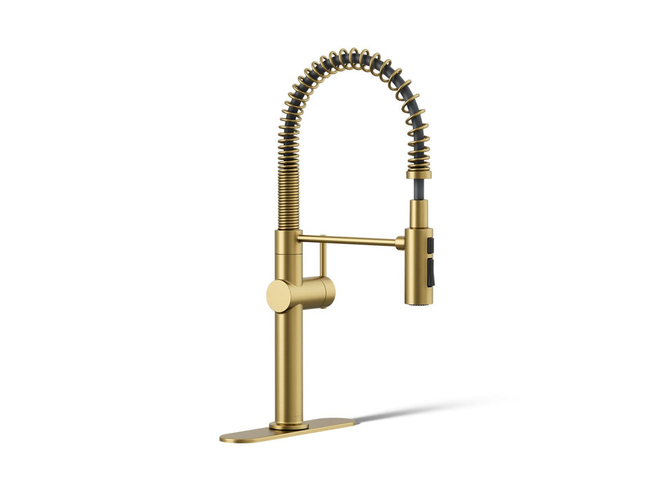 KOHLER K-22973 Crue Semi-professional kitchen sink faucet with three-function sprayhead, vibrant brushed moderne brass