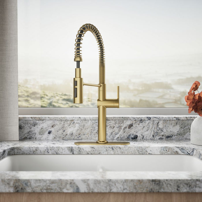 KOHLER K-22973 Crue Semi-professional kitchen sink faucet with three-function sprayhead, vibrant brushed moderne brass -...