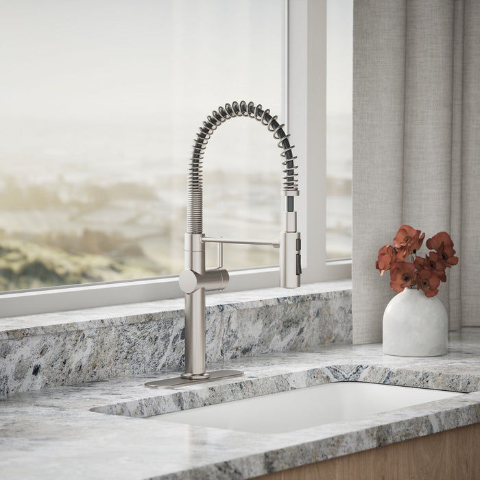 KOHLER K-22973 Crue Semi-professional kitchen sink faucet with three-function sprayhead, vibrant stainless - view 3