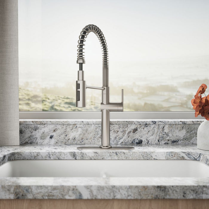 KOHLER K-22973 Crue Semi-professional kitchen sink faucet with three-function sprayhead, vibrant stainless - view 4