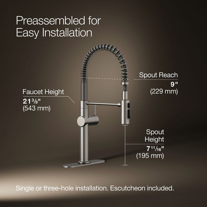 KOHLER K-22973 Crue Semi-professional kitchen sink faucet with three-function sprayhead, vibrant stainless - view 5