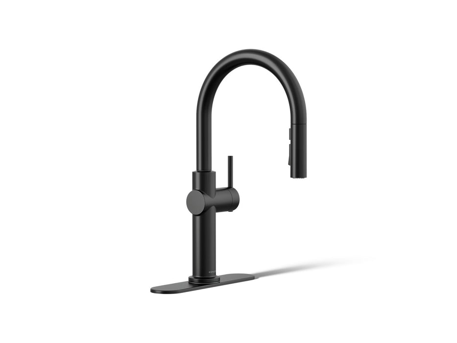 KOHLER K-22974-RT2 Crue Touchless Pull-down Kitchen Sink Faucet with Three-function Sprayhead, Matte Black - 3/4 view of prod