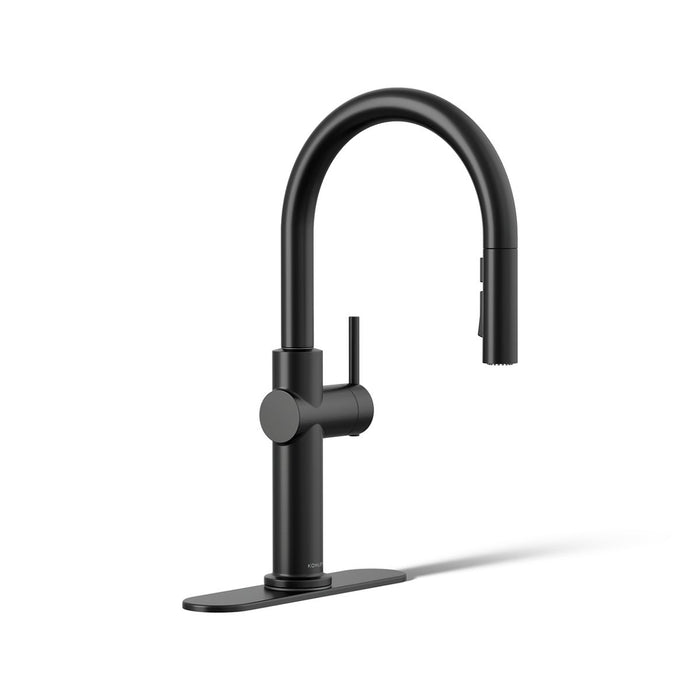KOHLER K-22974-RT2 Crue Touchless Pull-down Kitchen Sink Faucet with Three-function Sprayhead, Matte Black - 3/4 view of prod