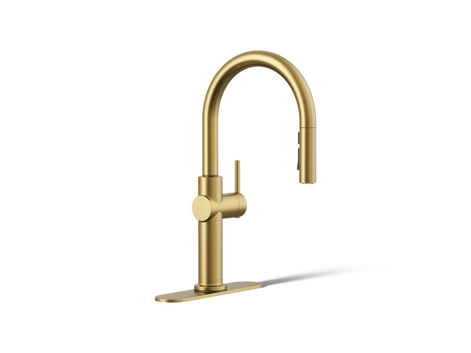 KOHLER K-22974-RT2 Crue Touchless Pull-down Kitchen Sink Faucet with Three-function Sprayhead, Vibrant Brushed Moderne Brass 