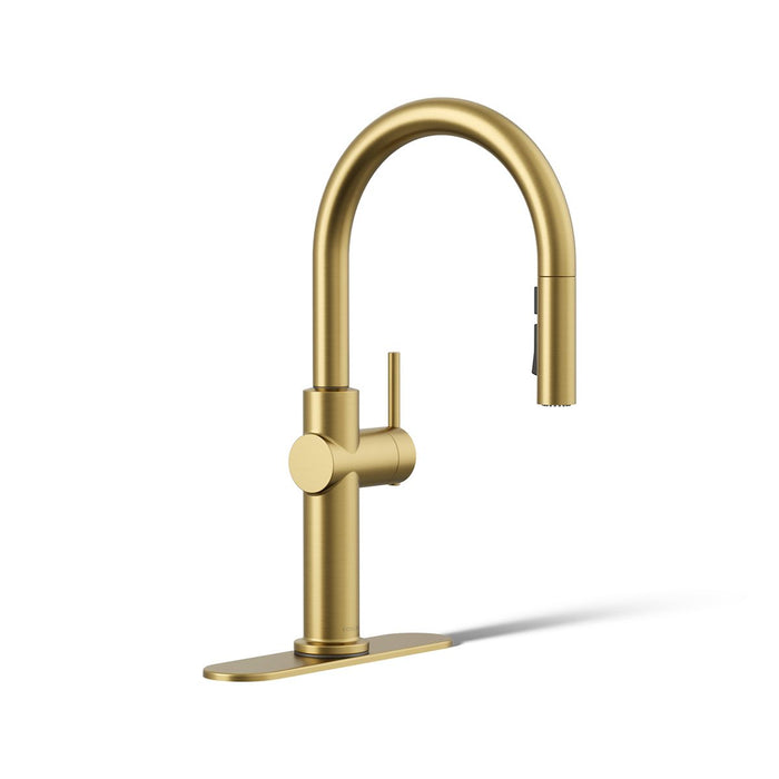 KOHLER K-22974-RT2 Crue Touchless Pull-down Kitchen Sink Faucet with Three-function Sprayhead, Vibrant Brushed Moderne Brass 