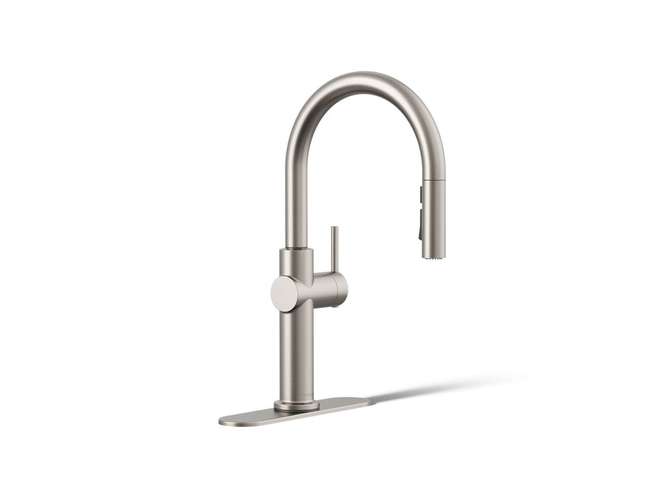 KOHLER K-22974-RT2 Crue Touchless Pull-down Kitchen Sink Faucet with Three-function Sprayhead, Vibrant Stainless - 3/4 view o