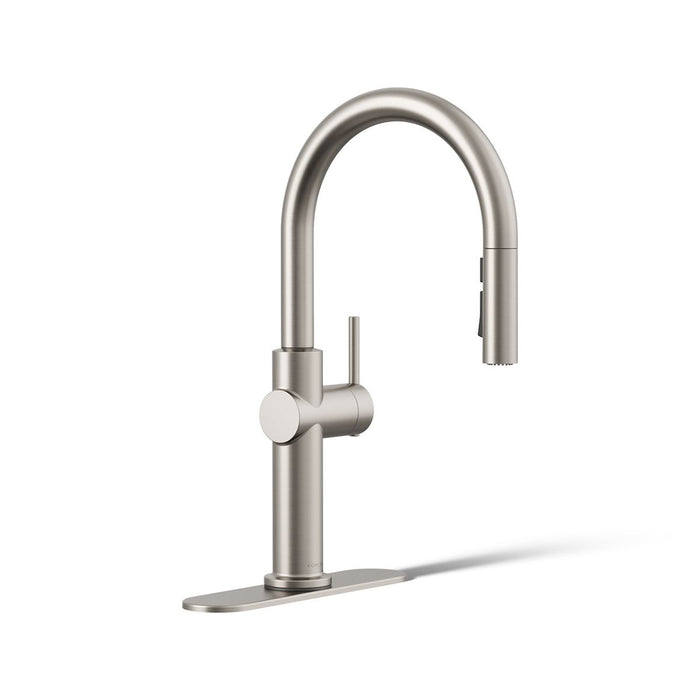 KOHLER K-22974-RT2 Crue Touchless Pull-down Kitchen Sink Faucet with Three-function Sprayhead, Vibrant Stainless - 3/4 view o