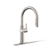 KOHLER K-22974-RT2 Crue Touchless Pull-down Kitchen Sink Faucet with Three-function Sprayhead, Vibrant Stainless - 3/4 view o