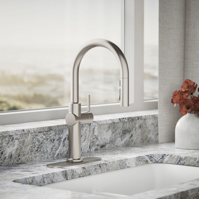 KOHLER K-22974-RT2 Crue Touchless Pull-down Kitchen Sink Faucet with Three-function Sprayhead, Vibrant Stainless - Shows clos