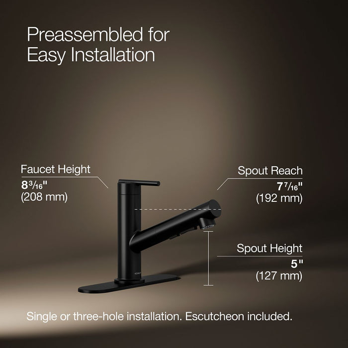 KOHLER K-22976 Crue Pull-out kitchen sink faucet with three-function sprayhead