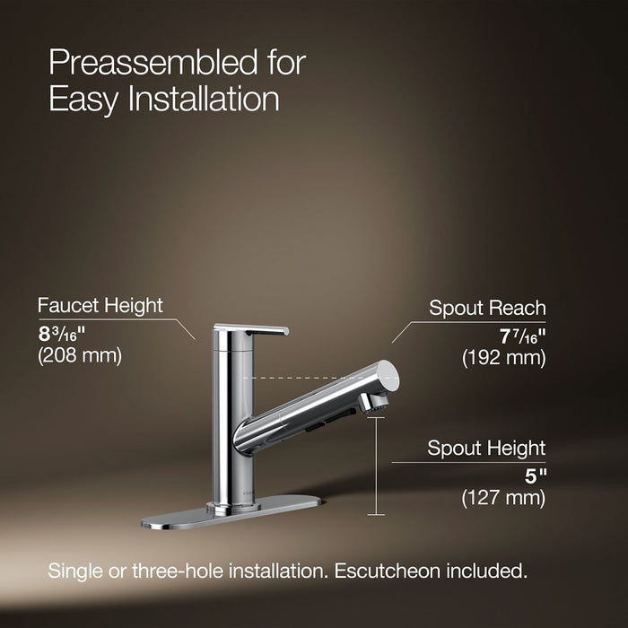 KOHLER K-22976 Crue Pull-out kitchen sink faucet with three-function sprayhead