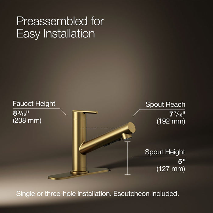 KOHLER K-22976 Crue Pull-out kitchen sink faucet with three-function sprayhead
