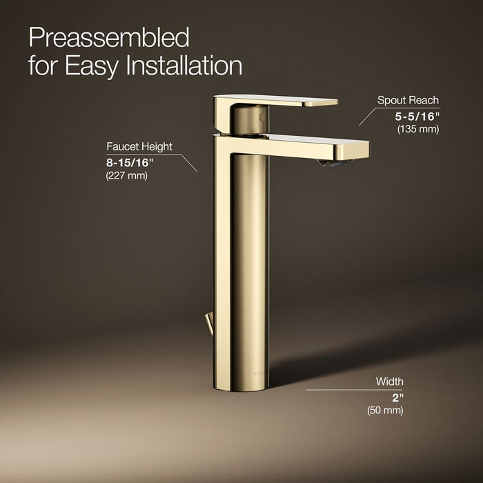 KOHLER K-23475-4 Parallel Tall single-handle bathroom sink faucet, 1.2 gpm