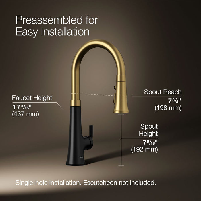 KOHLER K-23766 Tone Touchless pull-down kitchen sink faucet with three-function sprayhead