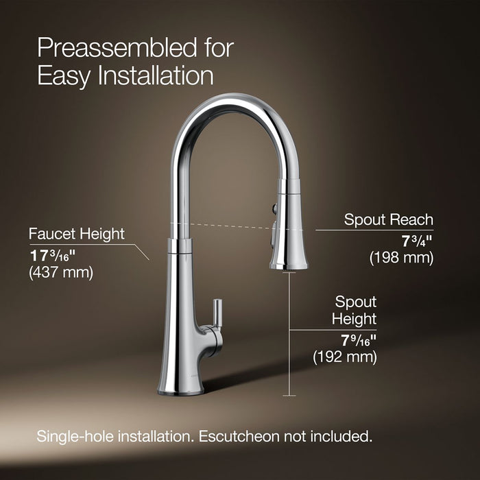 KOHLER K-23766 Tone Touchless pull-down kitchen sink faucet with three-function sprayhead