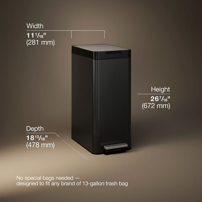 KOHLER K-23826 13-gallon stainless steel slim step trash can with bifold lid