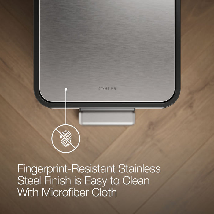 KOHLER K-23826 13-gallon stainless steel slim step trash can with bifold lid