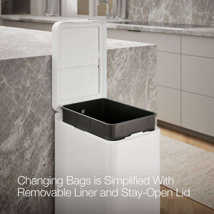 KOHLER K-23826 13-gallon stainless steel slim step trash can with bifold lid