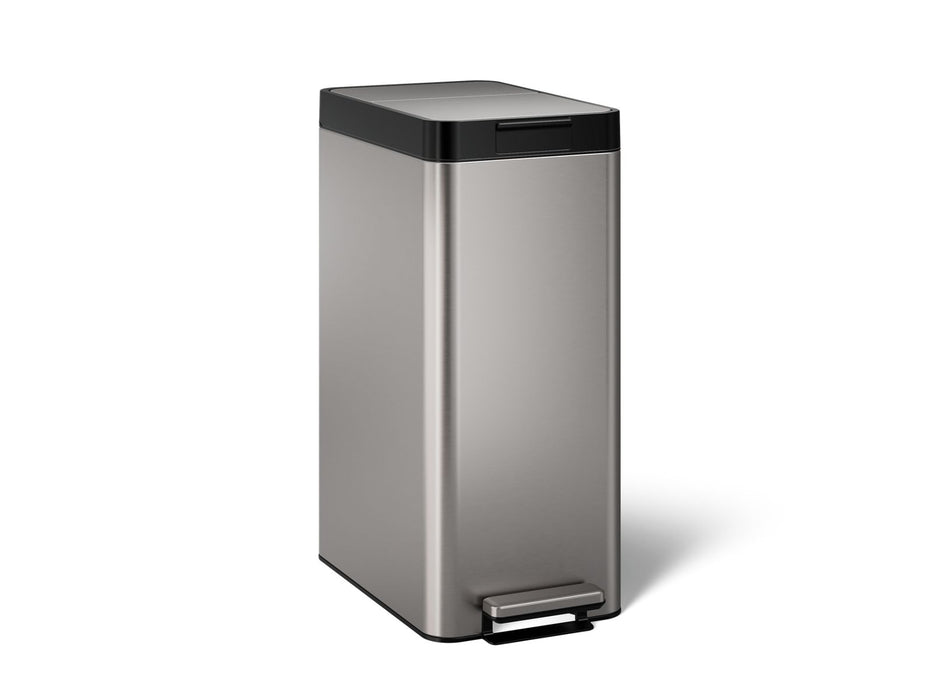 KOHLER K-23826 13-gallon stainless steel slim step trash can with bifold lid