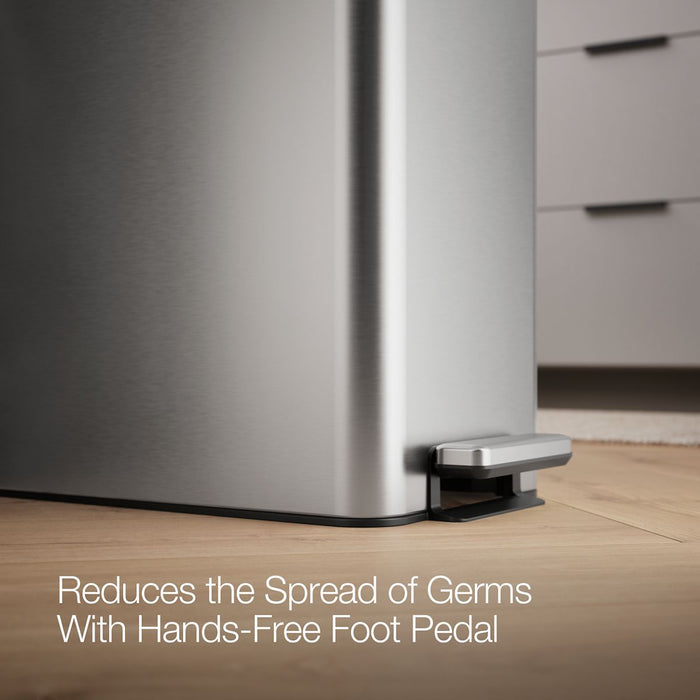 KOHLER K-23826 13-gallon stainless steel slim step trash can with bifold lid