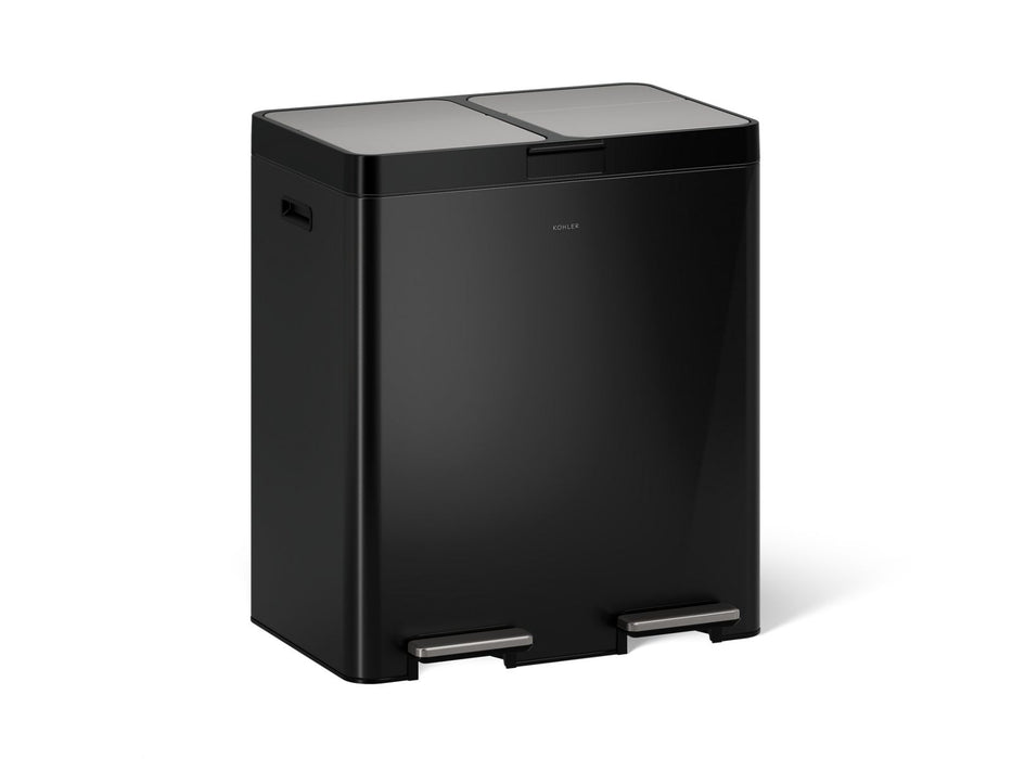 KOHLER K-23828 21.7-gallon stainless steel dual-bin step trash can, black stainless