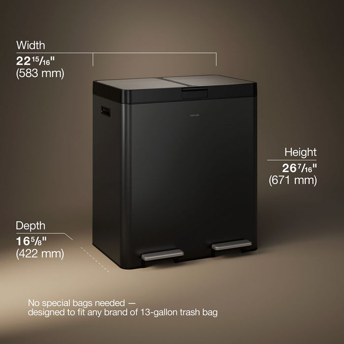 KOHLER K-23828 21.7-gallon stainless steel dual-bin step trash can, black stainless - view 4