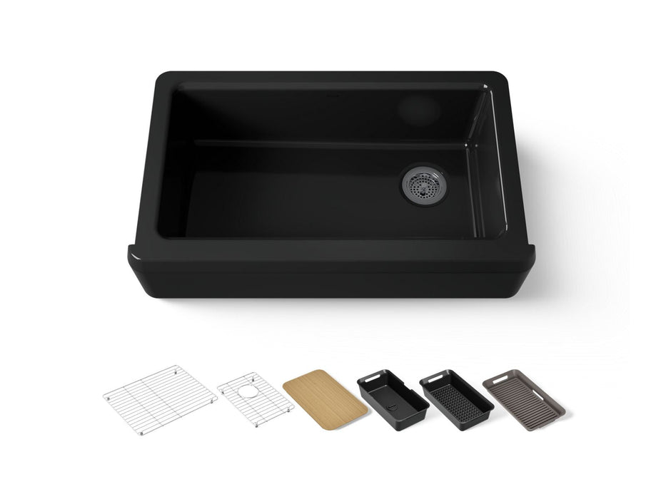 KOHLER K-24564-PC Riverby 35-3/4" undermount single-bowl farmhouse workstation kitchen sink, black black