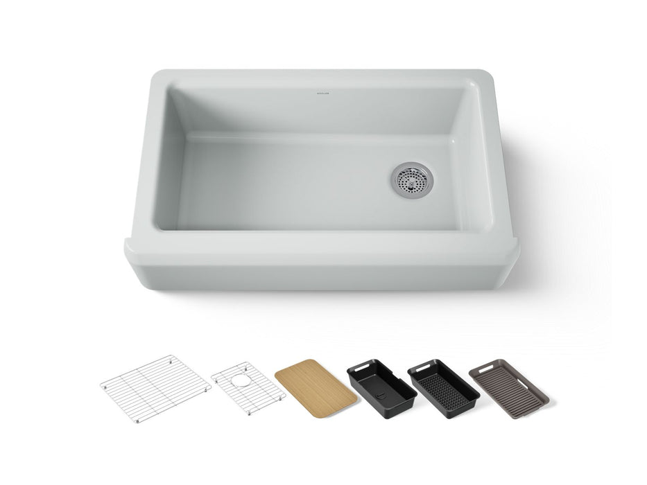KOHLER K-24564-PC Riverby 35-3/4" undermount single-bowl farmhouse workstation kitchen sink, ice grey