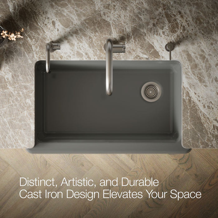 KOHLER K-24564-PC Riverby 35-3/4" undermount single-bowl farmhouse workstation kitchen sink, thunder grey - view 4