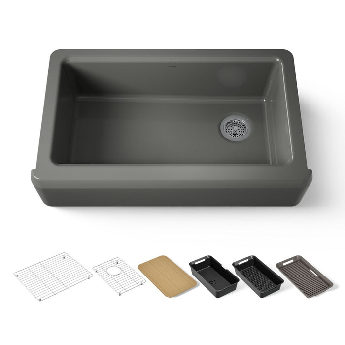 KOHLER K-24564-PC Riverby 35-3/4" undermount single-bowl farmhouse workstation kitchen sink, thunder grey - view 5