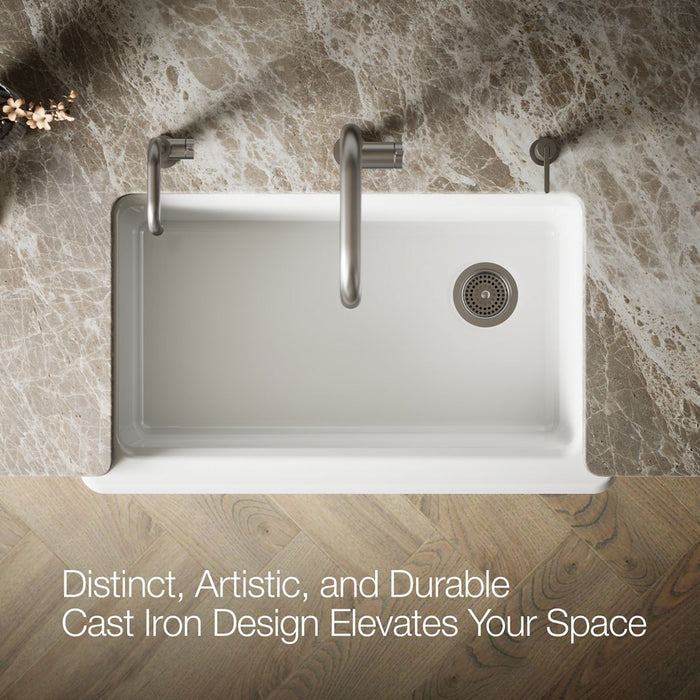 KOHLER K-24564-PC Riverby 35-3/4" undermount single-bowl farmhouse workstation kitchen sink, white - view 3