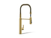 KOHLER K-24982 Purist Semi-professional kitchen sink faucet with three-function sprayhead, vibrant brushed moderne brass