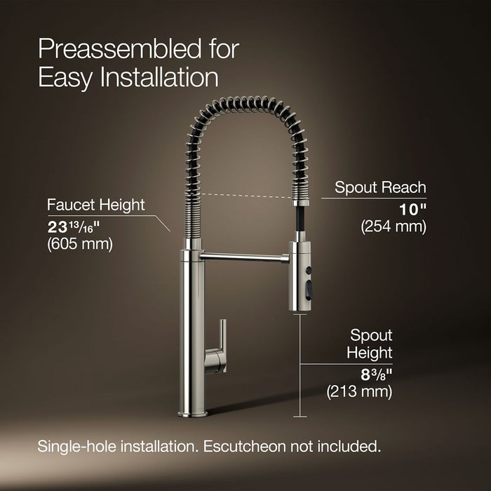 KOHLER K-24982 Purist Semi-professional kitchen sink faucet with three-function sprayhead, vibrant polished nickel - view 5