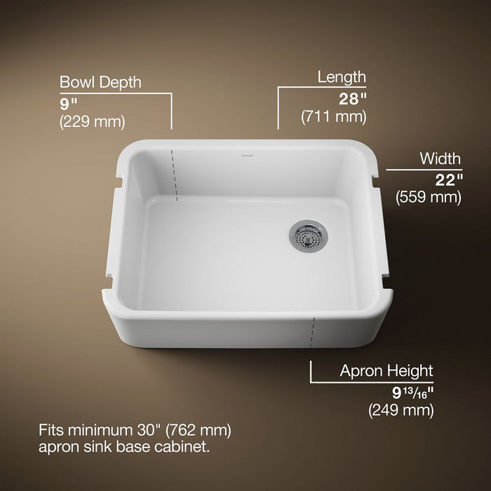 KOHLER K-25766 Ironridge 28" undermount single-bowl farmhouse kitchen sink