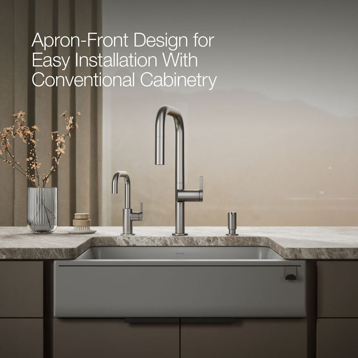 KOHLER K-25785 Cairn 29-3/4" undermount single-bowl farmhouse kitchen sink with short apron