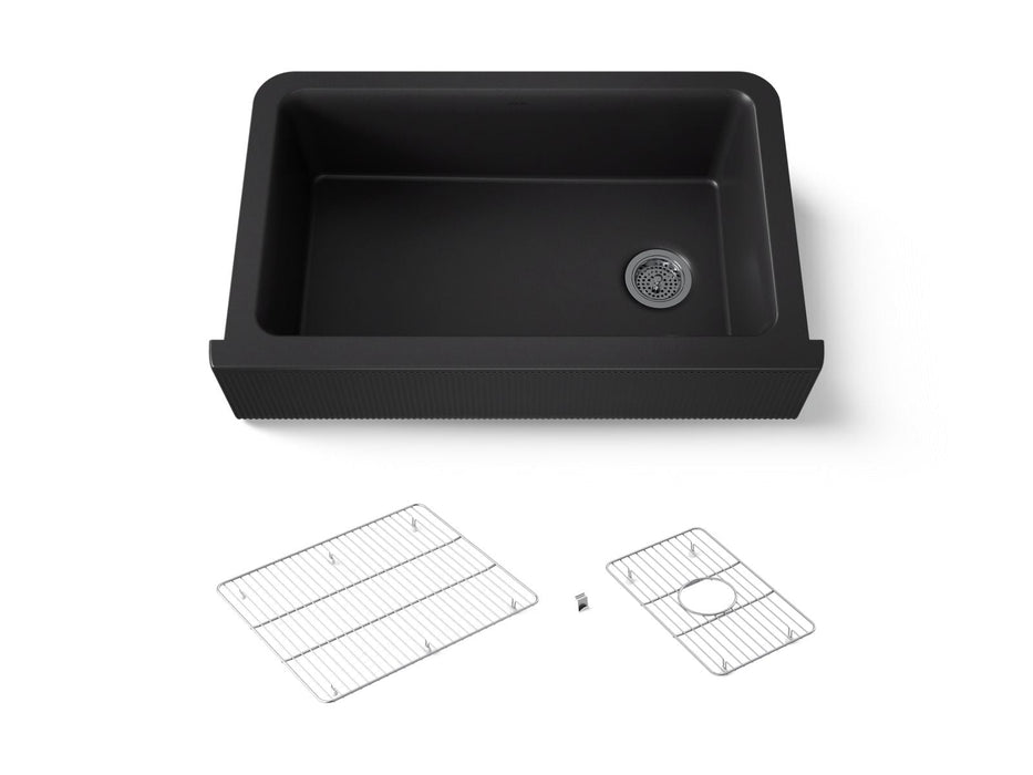 KOHLER K-25788 Cairn 34" undermount single-bowl farmhouse kitchen sink with fluted design