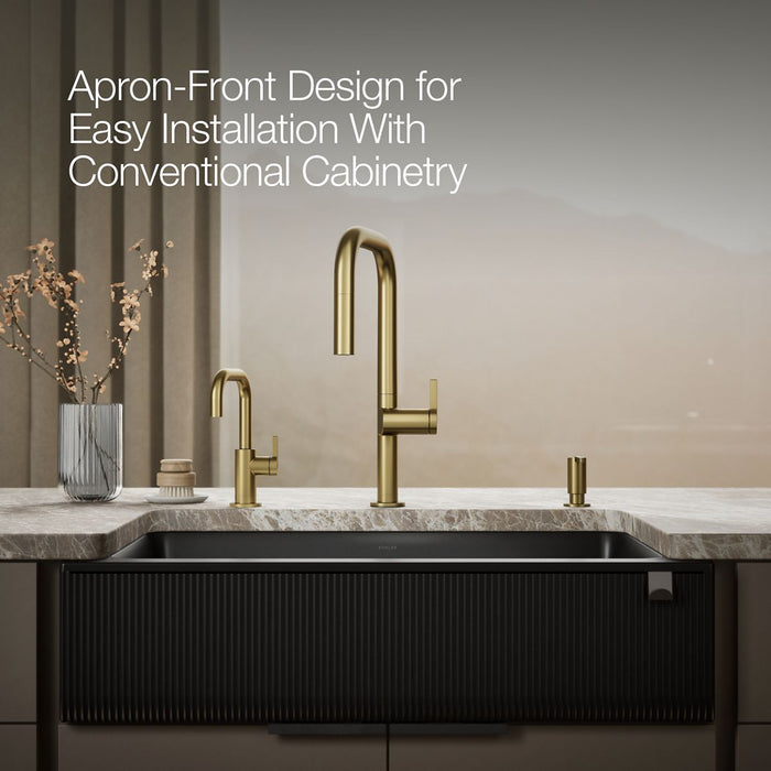 KOHLER K-25788 Cairn 34" undermount single-bowl farmhouse kitchen sink with fluted design