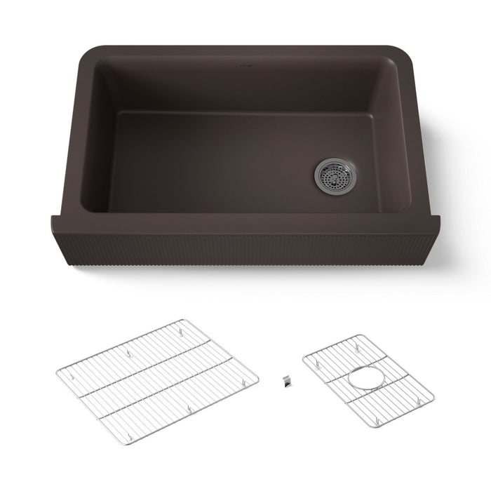 KOHLER K-25788 Cairn 34" undermount single-bowl farmhouse kitchen sink with fluted design