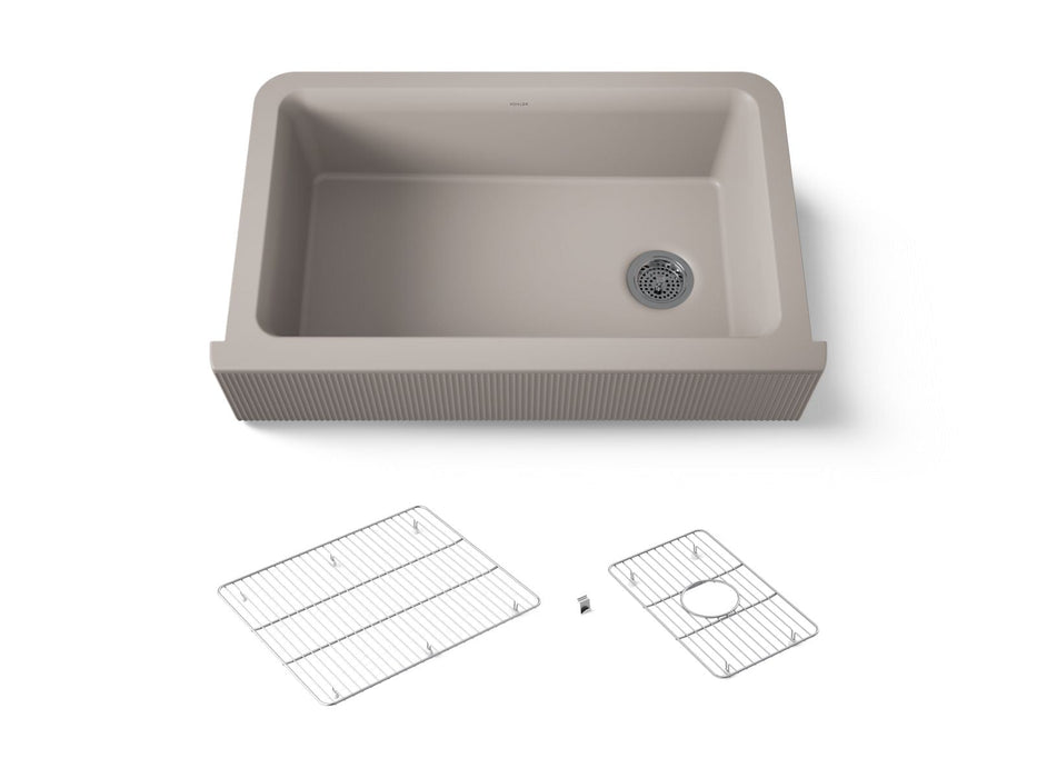 KOHLER K-25788 Cairn 34" undermount single-bowl farmhouse kitchen sink with fluted design
