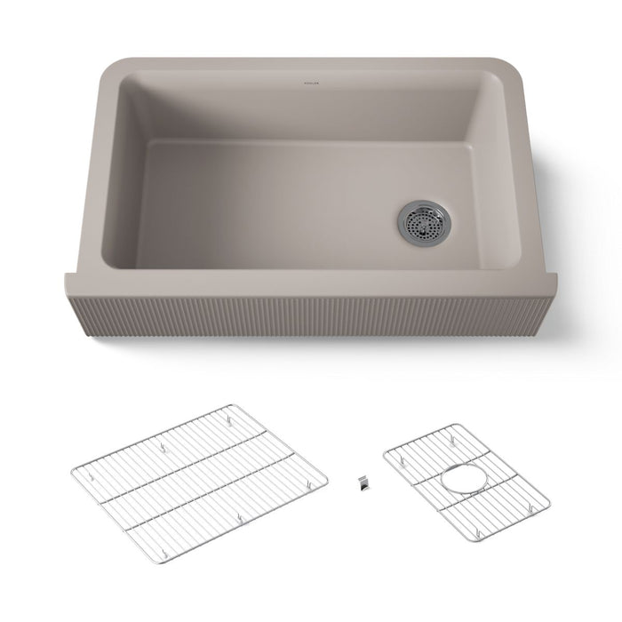 KOHLER K-25788 Cairn 34" undermount single-bowl farmhouse kitchen sink with fluted design