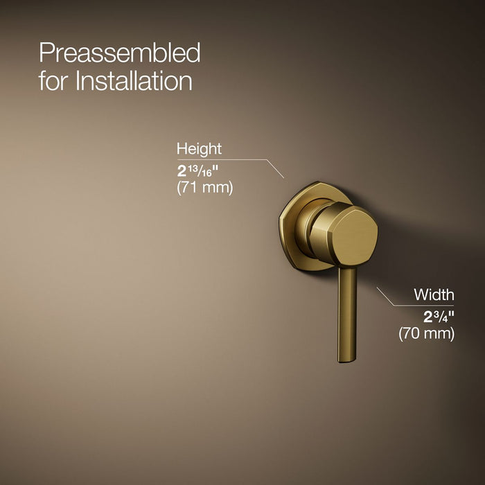 KOHLER K-27012-4 Occasion Wall-mount bathroom sink faucet handle, vibrant brushed moderne brass - view 3